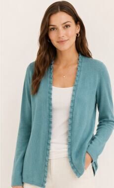 Ann Taylor 100% Cashmere Open Front Cardigan Sweater Small Turquoise Blue
